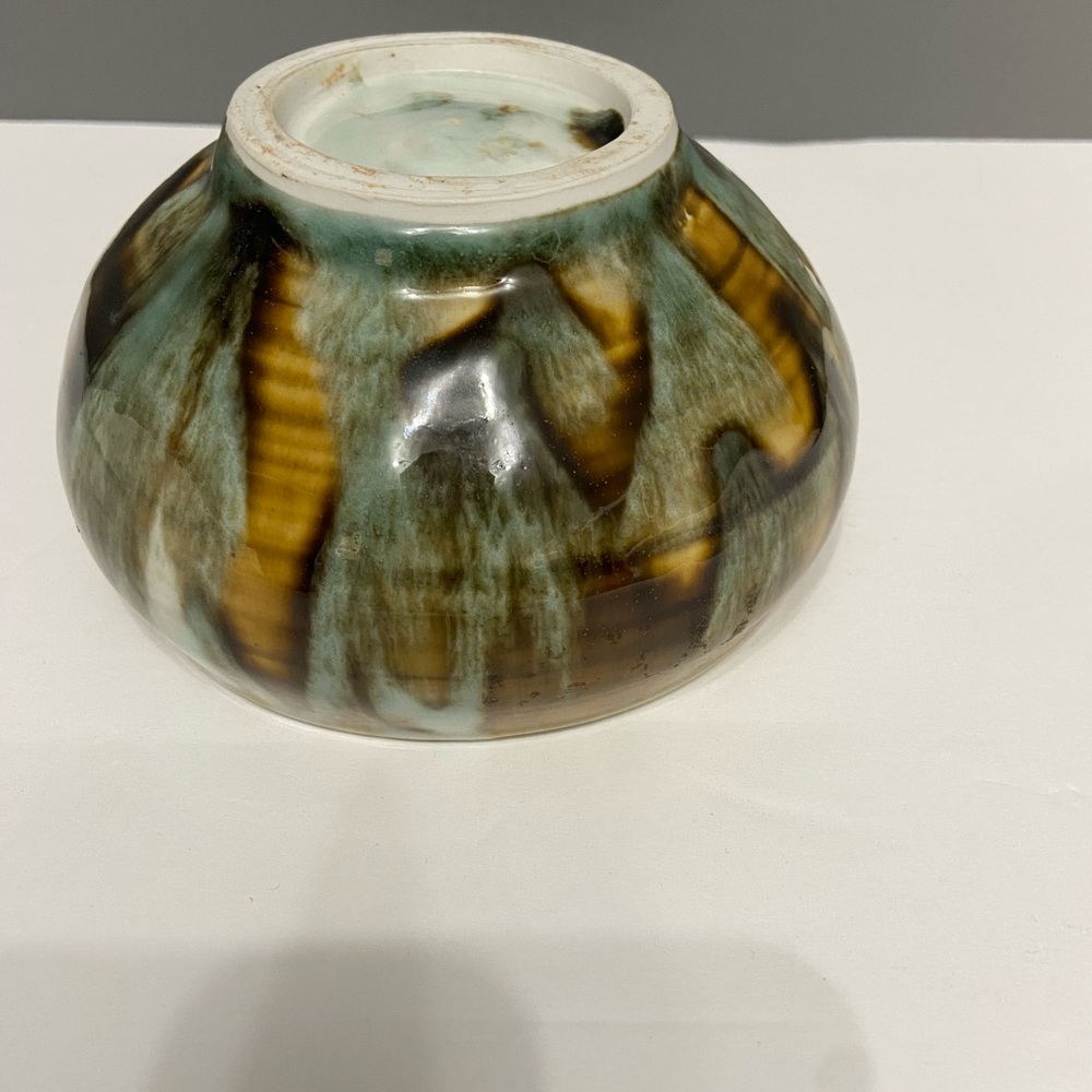 Vintage MCM HULL POTTERY 1950-60s Hand Thrown Drip Glaze Green Brown Stoneware - Picture 10 of 14